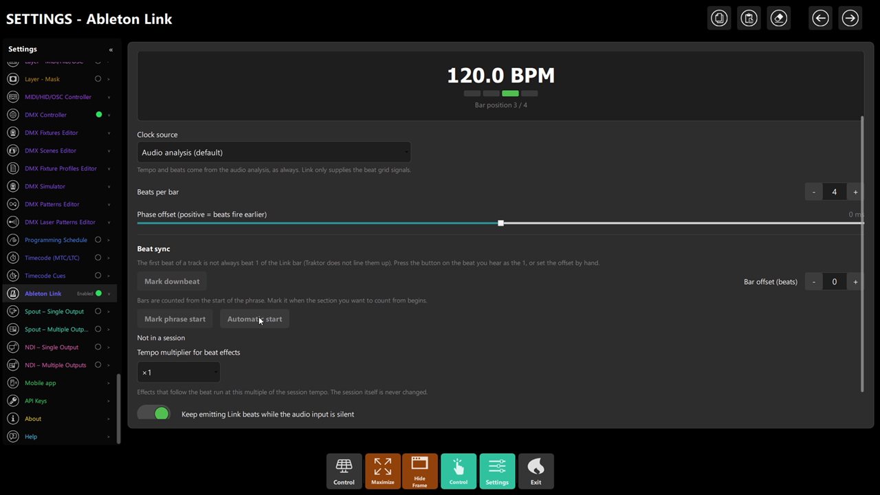 Ableton Link panel