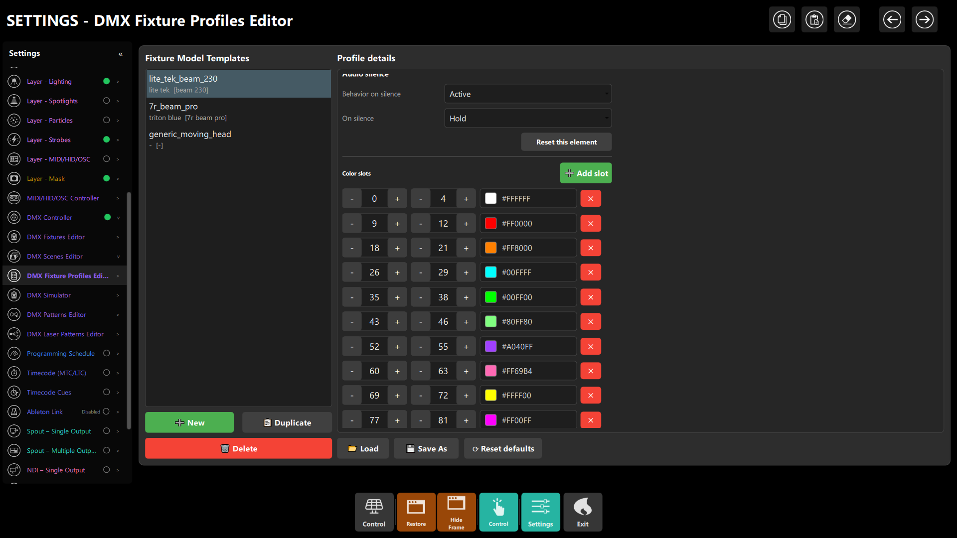 Fixture Profiles Editor - Silence Hold and Color Slots