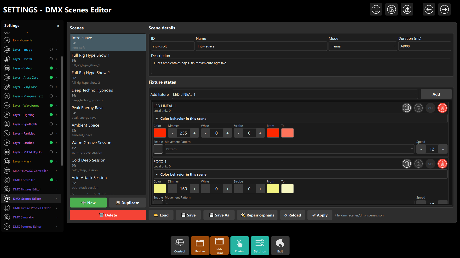 Scenes Editor - Overview and Fixture States