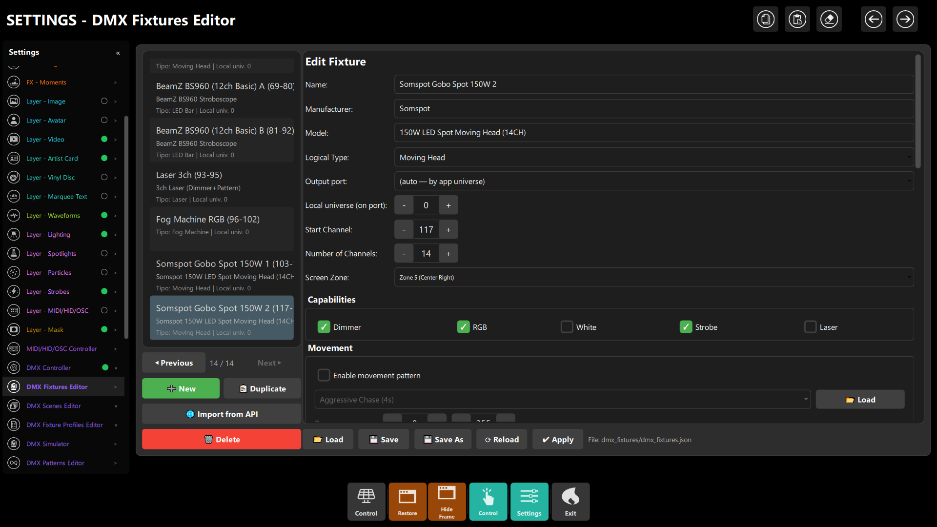 Fixtures Editor - Patching Moving Head