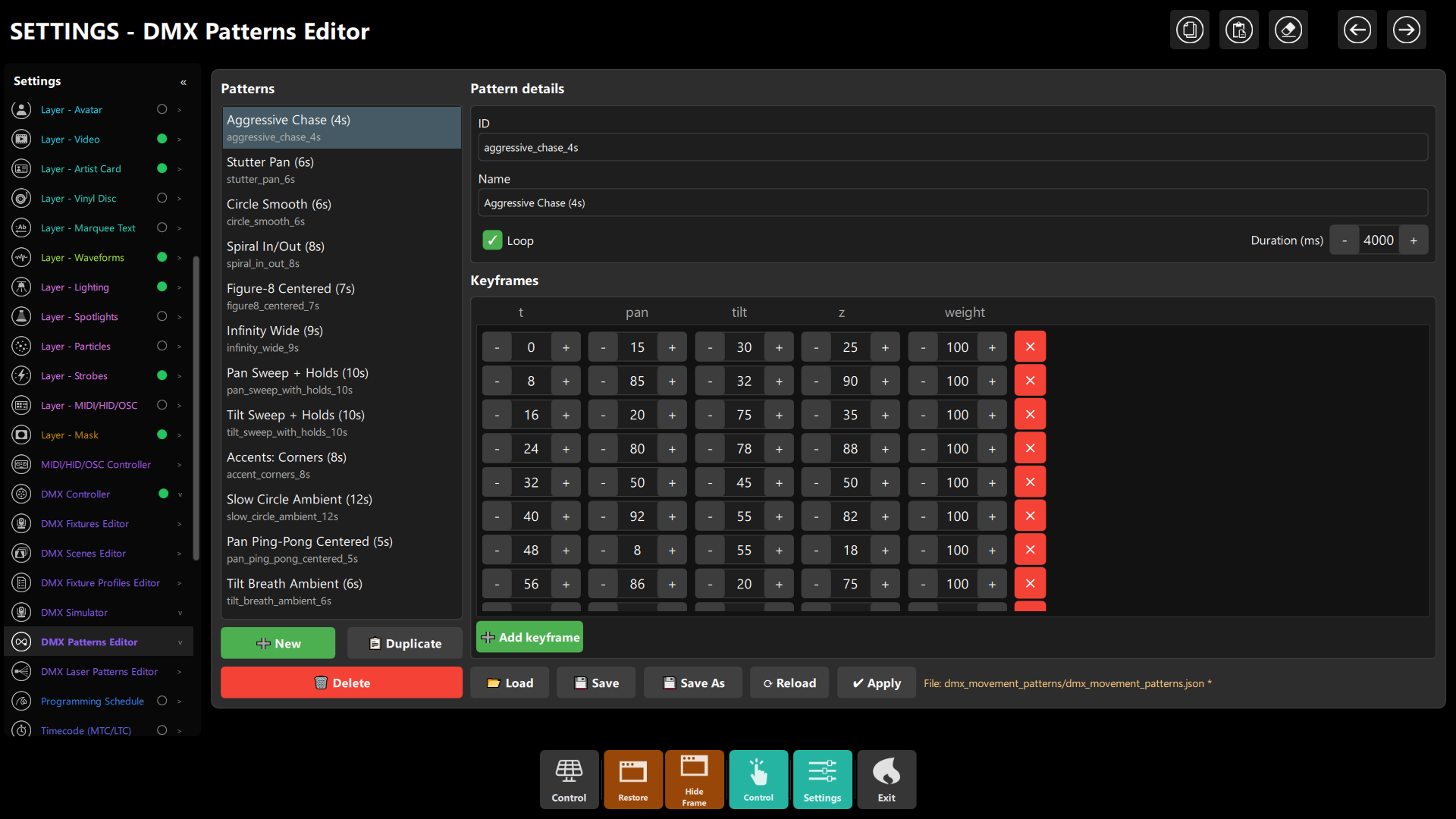 Patterns Editor - Keyframes