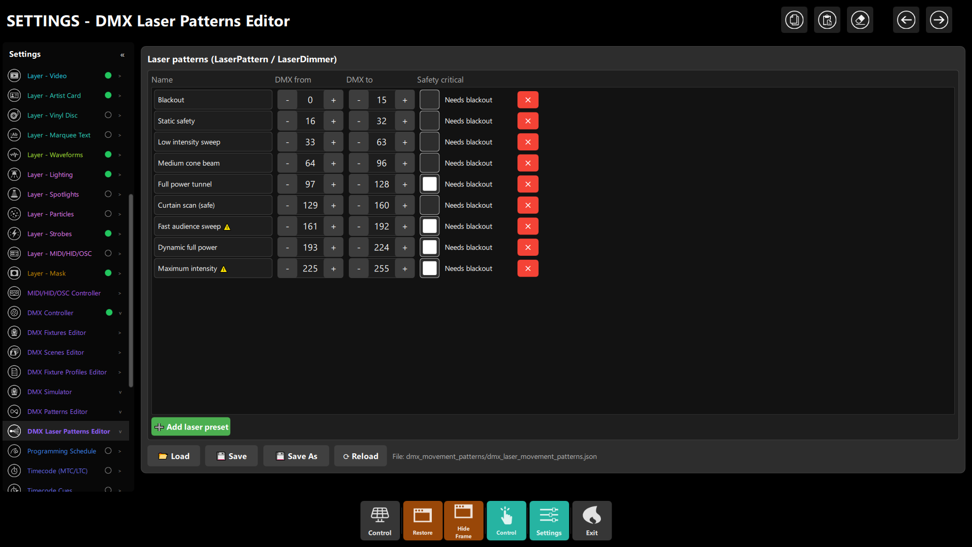 Laser Patterns Editor