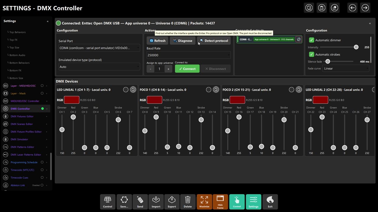 DMX Controller connected