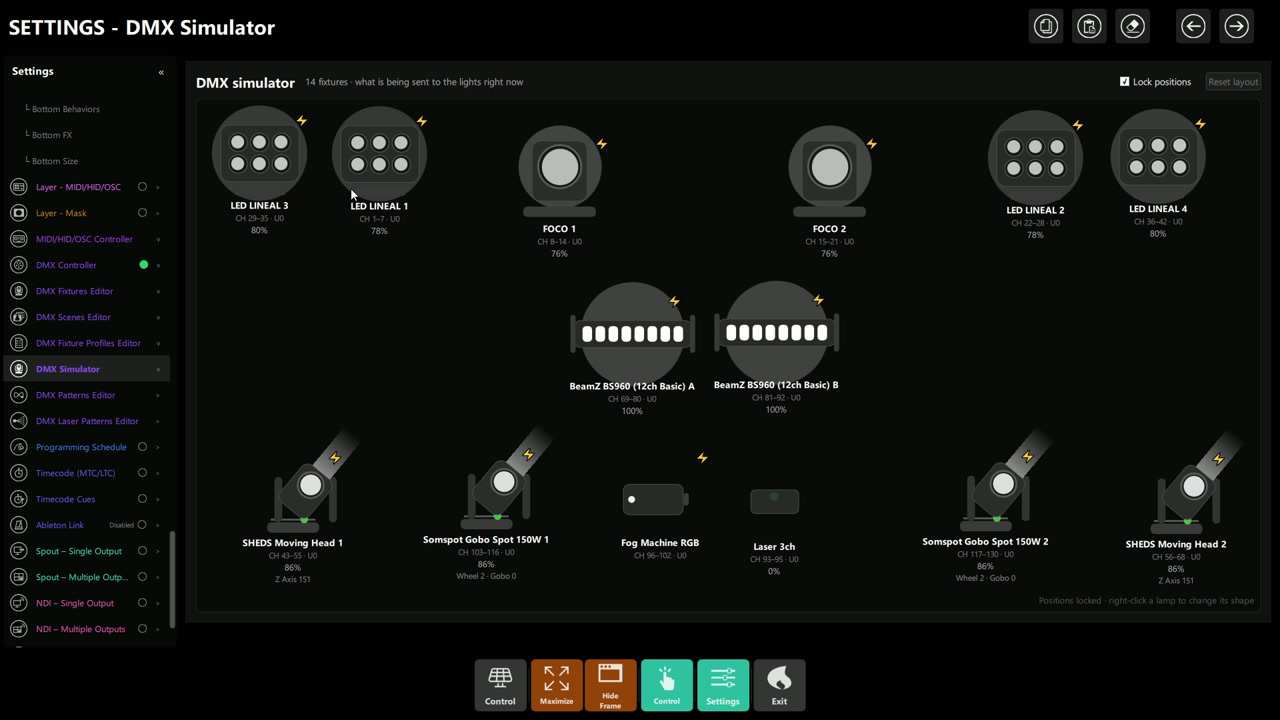 DMX Simulator - live output state A