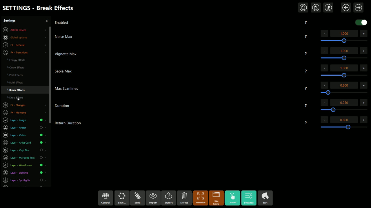 Break Effects settings