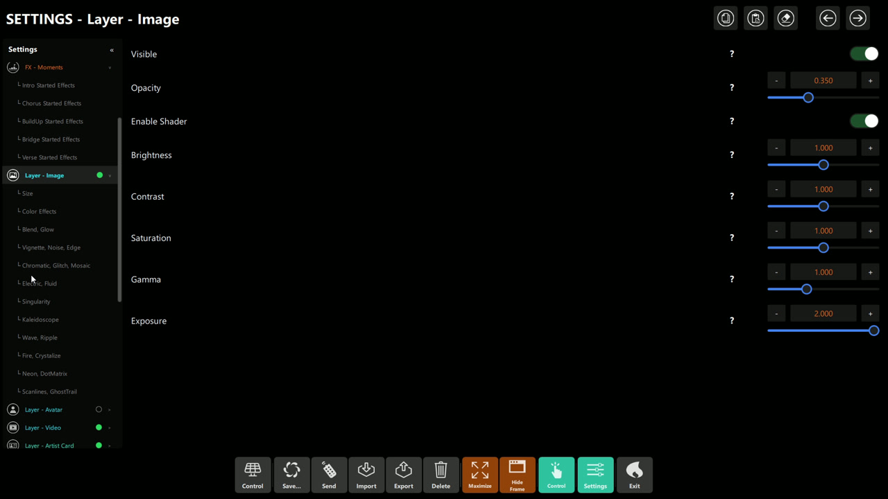 Image layer shader settings
