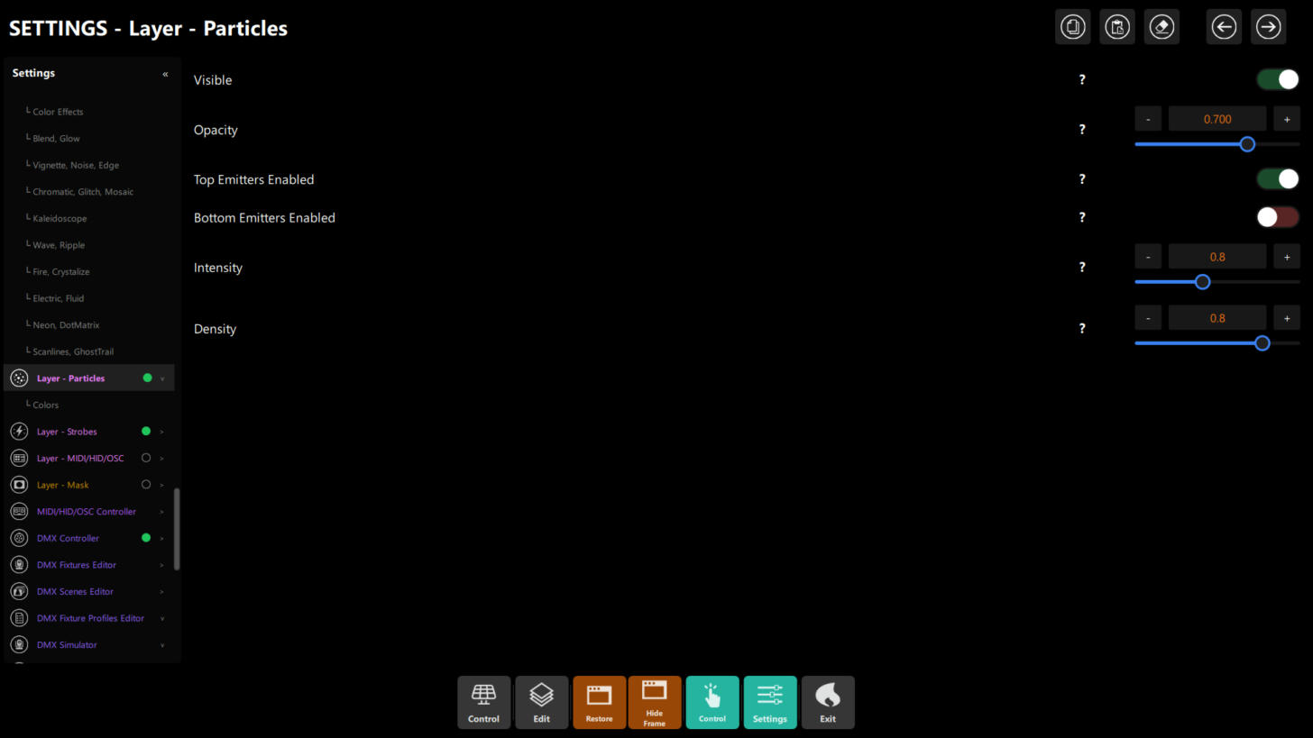 Particles settings