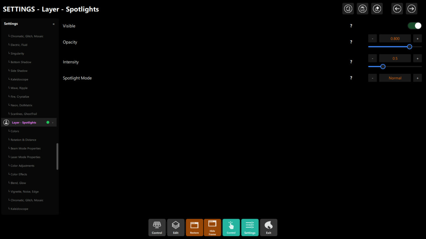 Spotlights settings