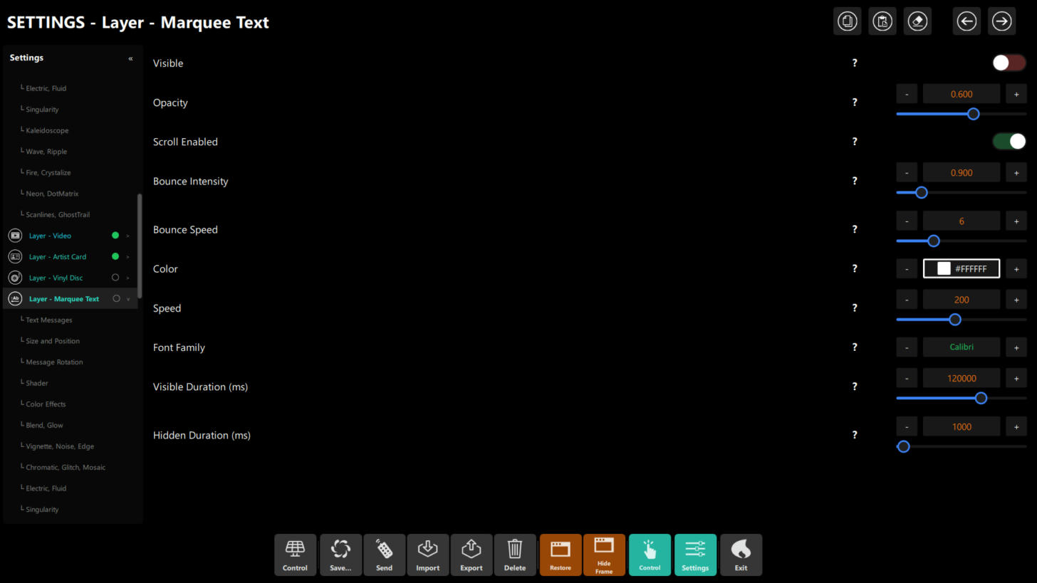 Marquee Text layer settings