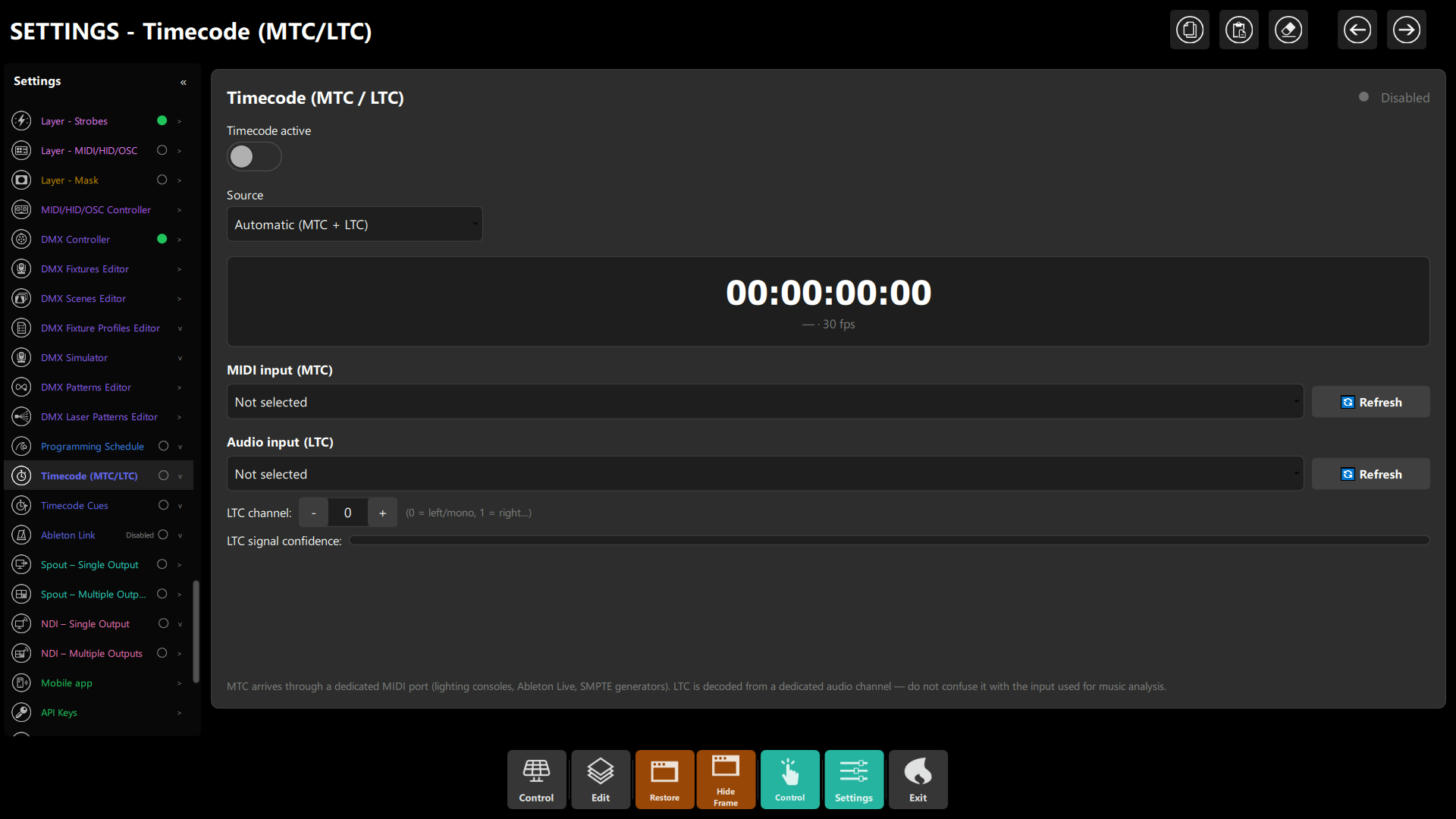 Timecode panel