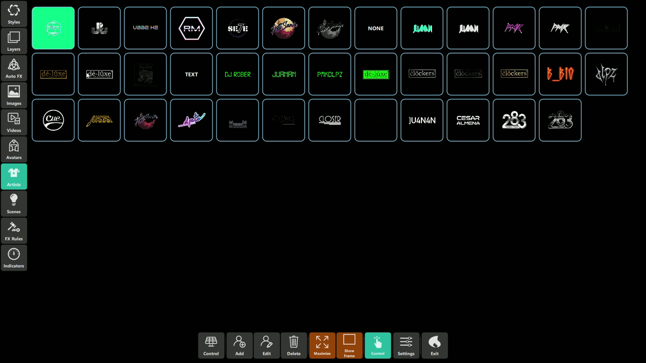 Artist selection grid