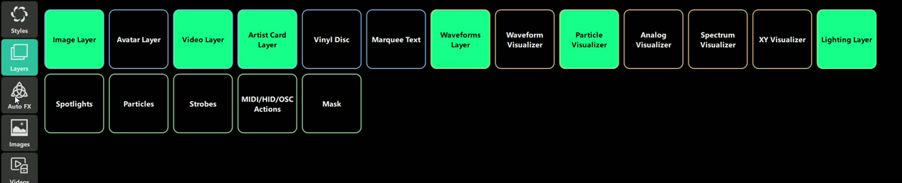 Layer tiles used to enable or disable visual layers