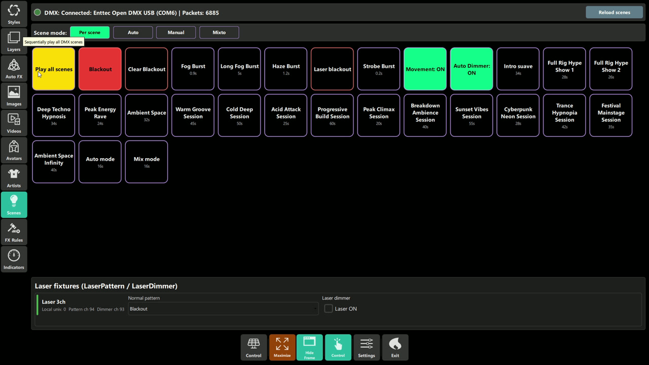 Blackout and Clear Blackout scene controls