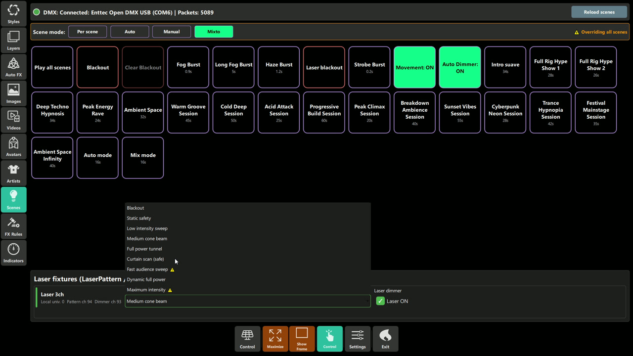 Laser controls in the Scenes view