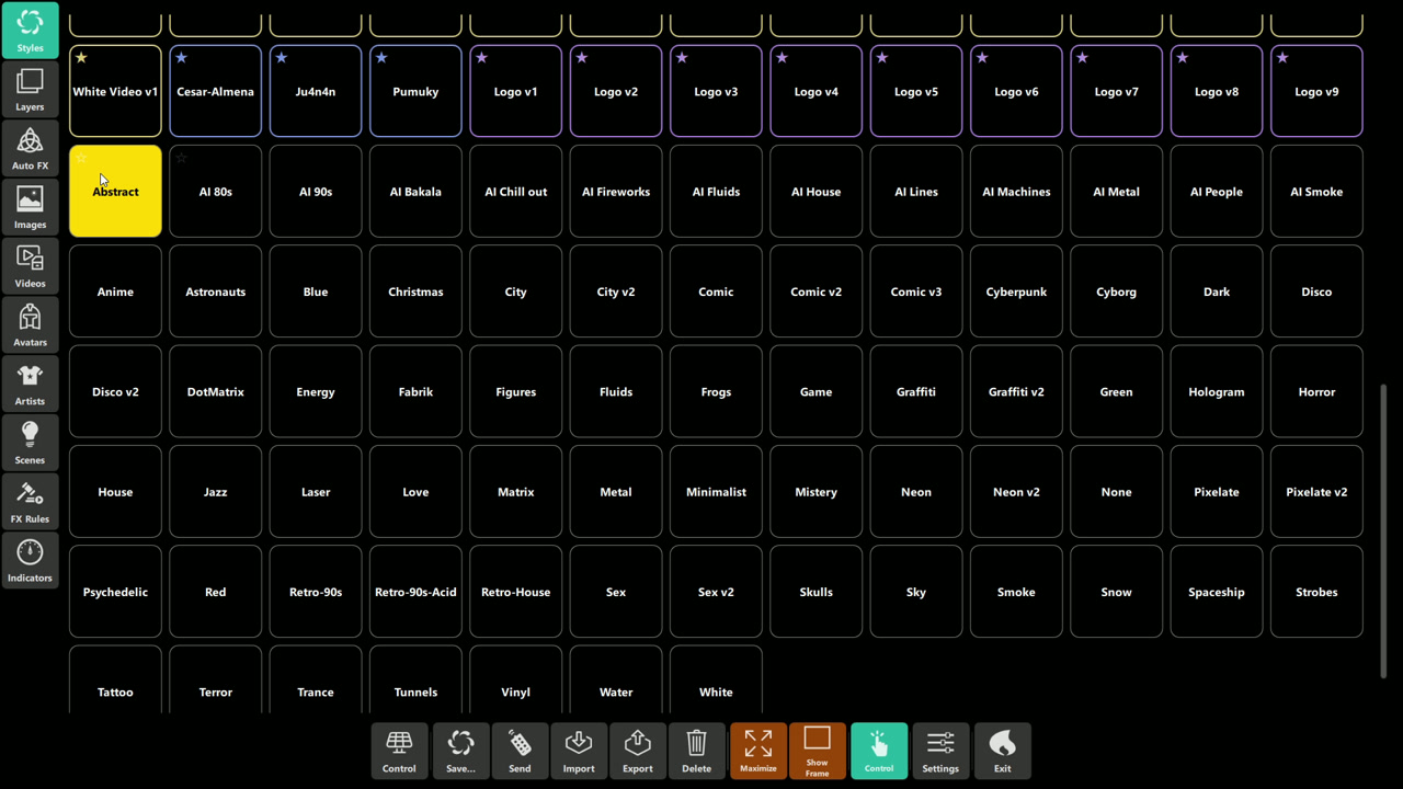 Styles grid and contextual Control actions