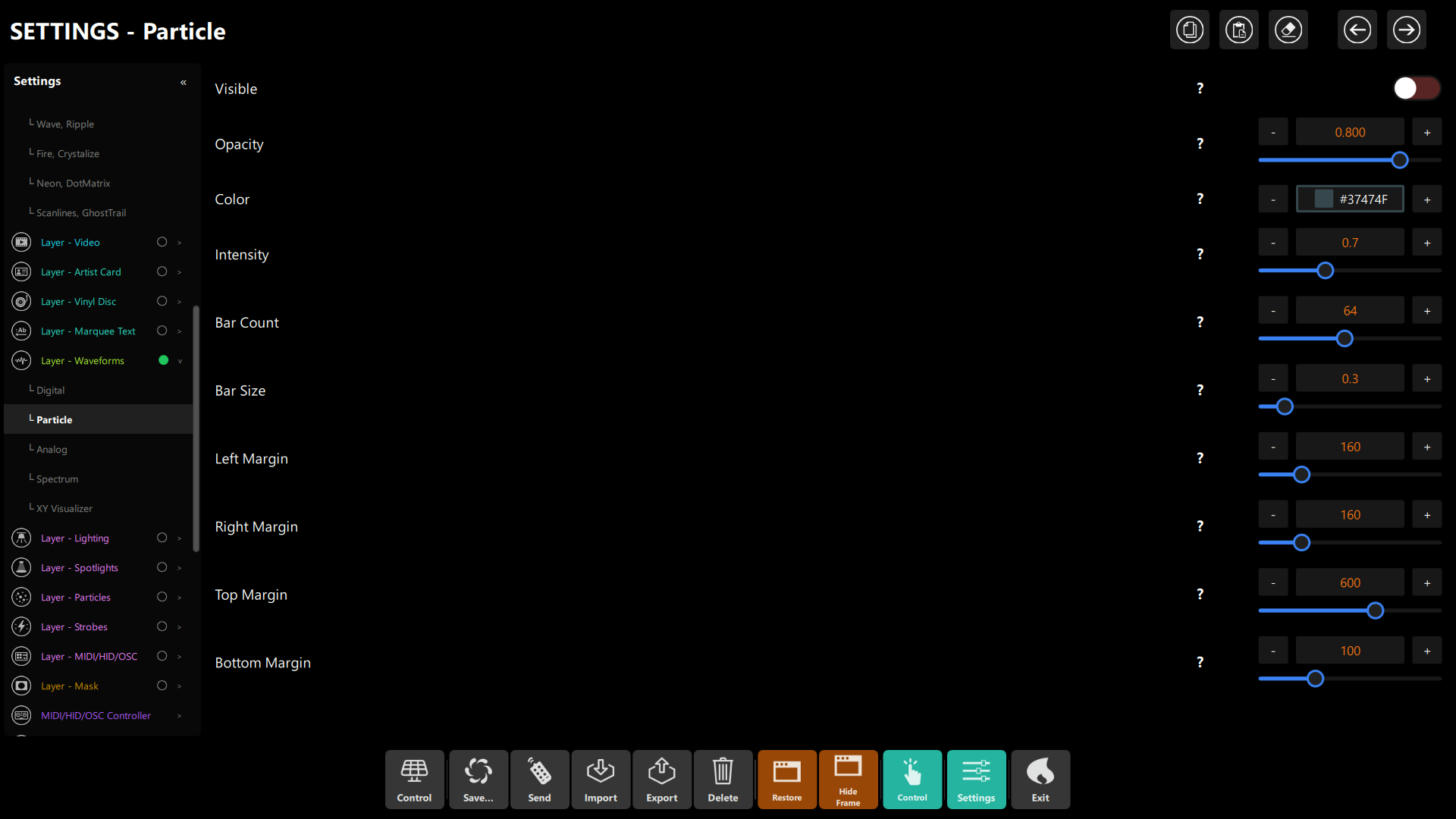 Particle settings