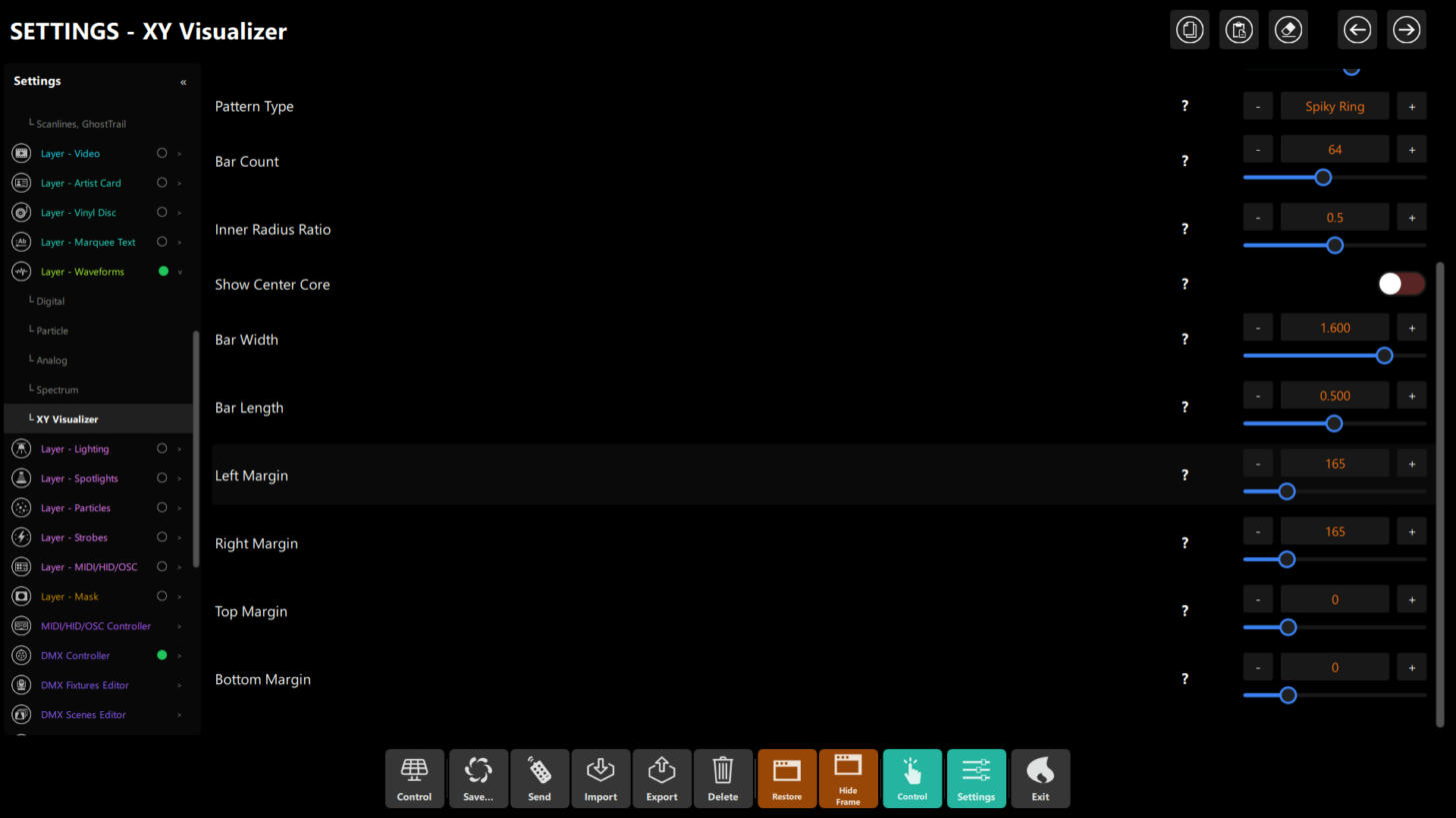 XY Visualizer settings, bottom of the page