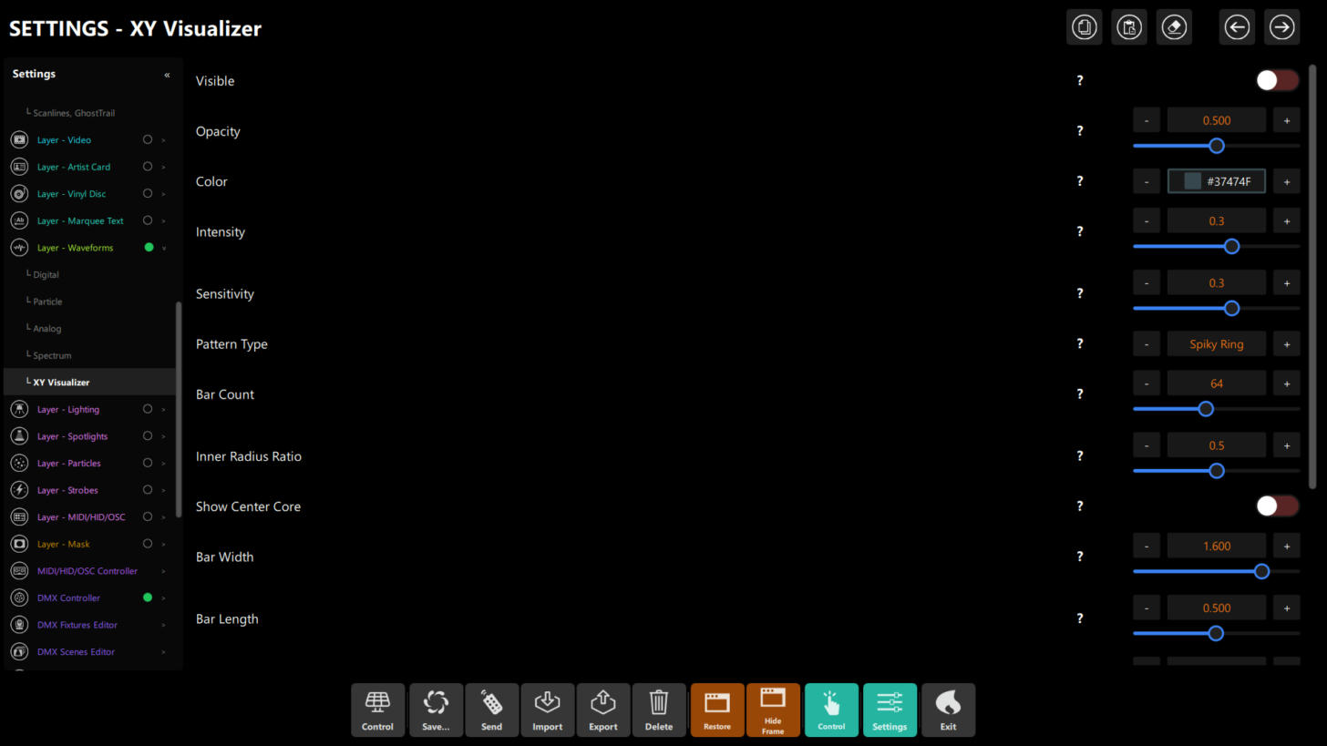 XY Visualizer settings, top of the page