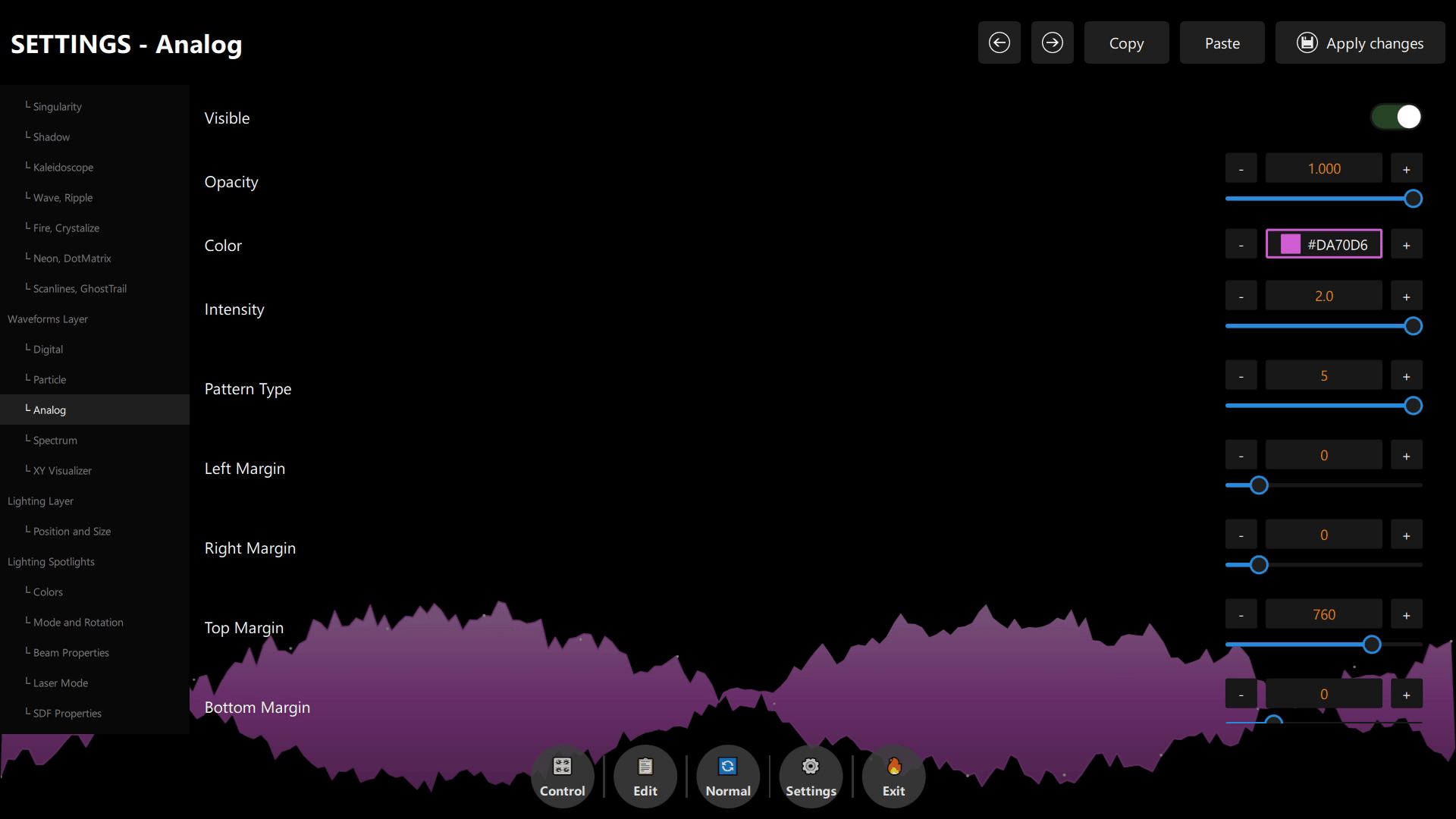 Waveform Display Real-time oscilloscope showing audio waveform with amplitude visualization
