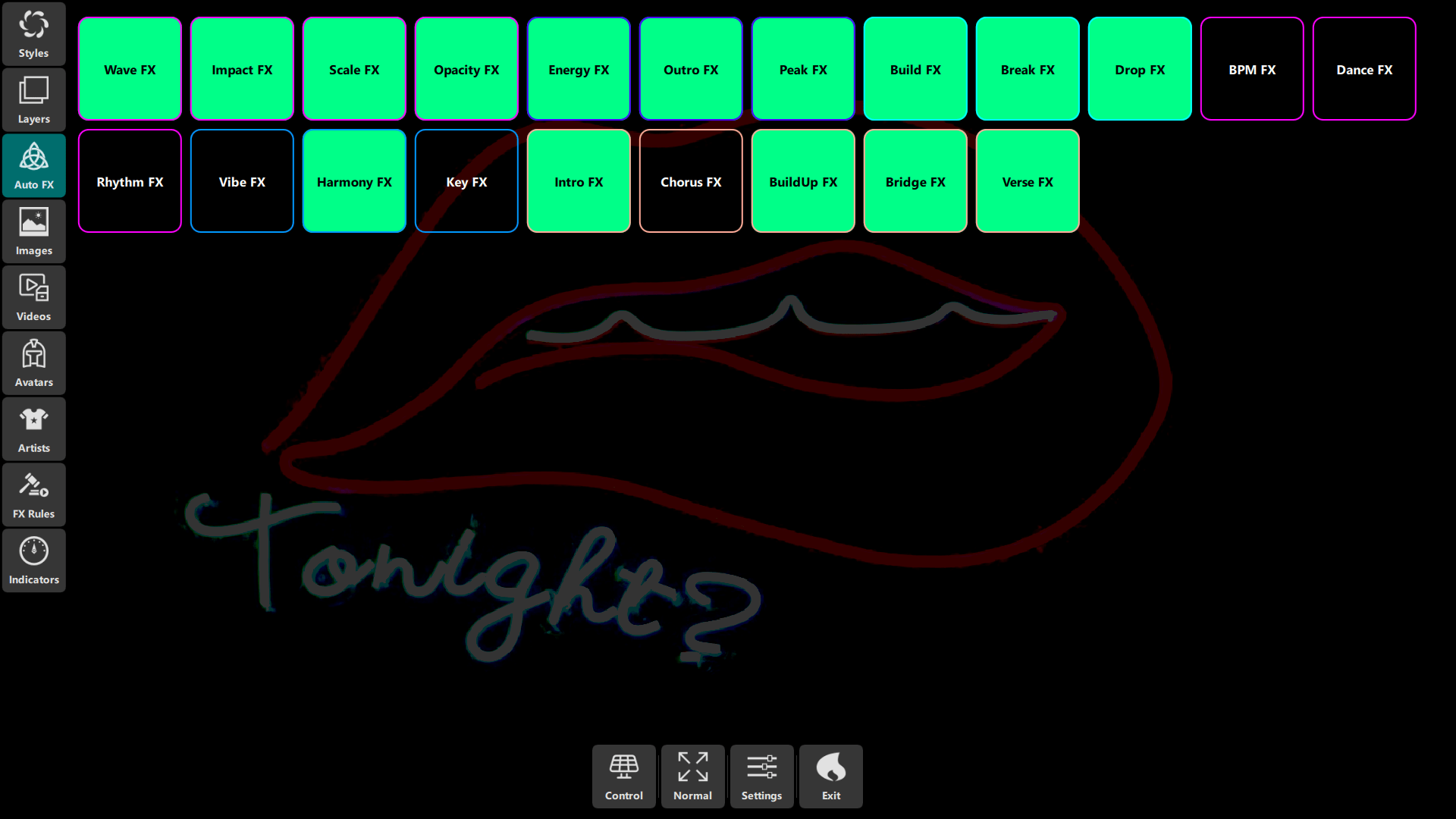 Auto effects Audio-reactive effects with enable/disable controls