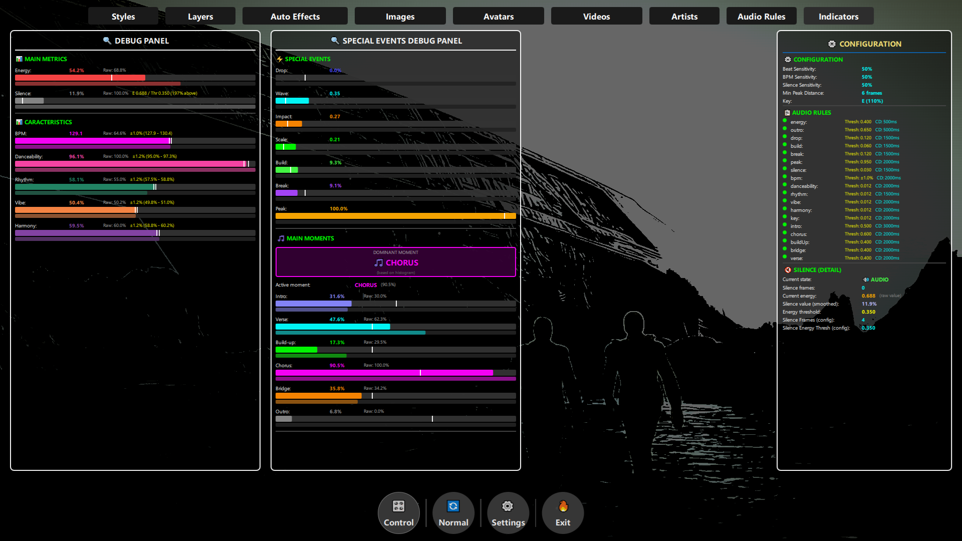 DjMirror Pulse real-time audio analysis driving visuals and DMX together