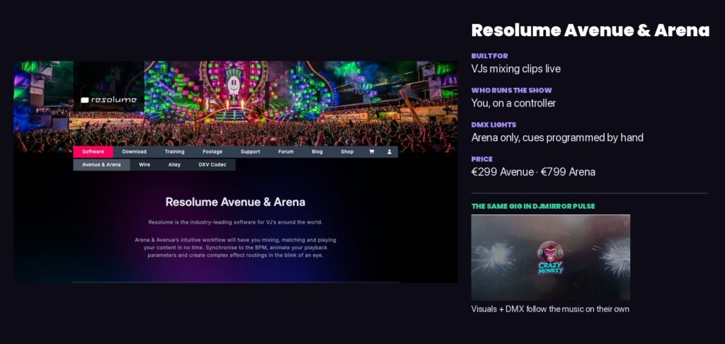 Resolume Avenue and Arena compared with DjMirror Pulse