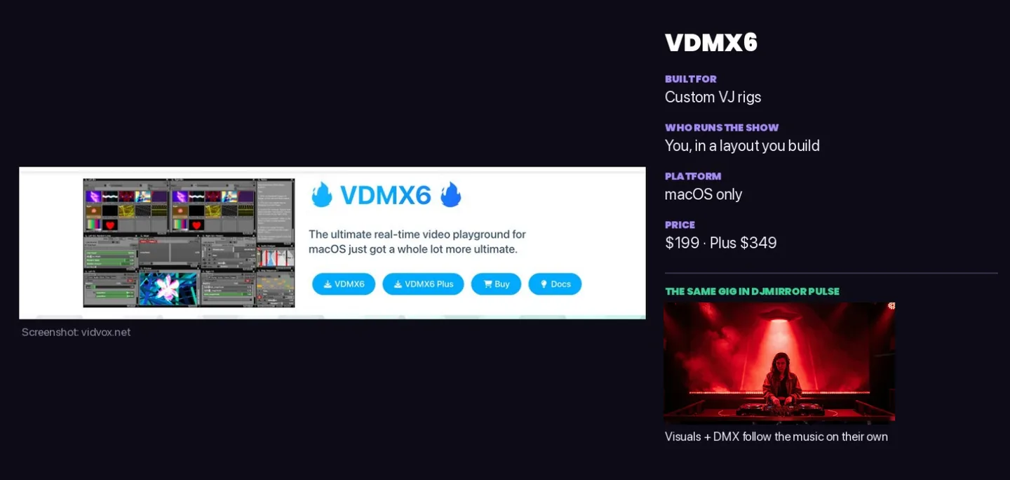VDMX6 compared with DjMirror Pulse